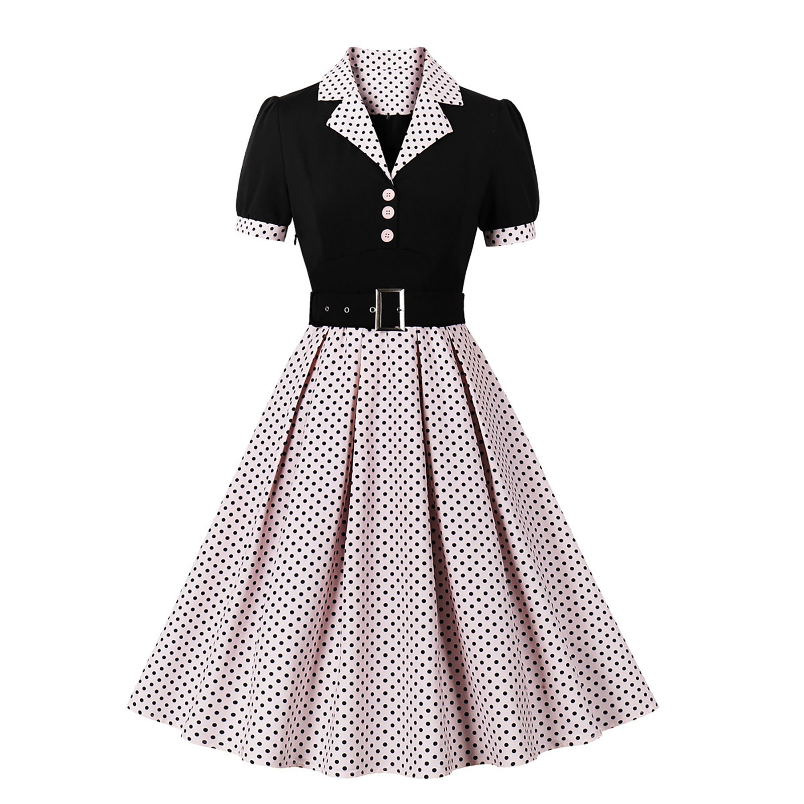 Women Vintage Cocktail Party Swing Costume 1950s Polka Dot Dress With Belt - Picture 2 of 41